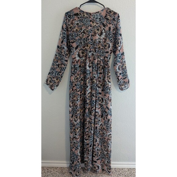 For Love & Lemons Gracie Maxi Dress Women's Size Medium Nude Floral Lined Dress - Picture 4 of 6
